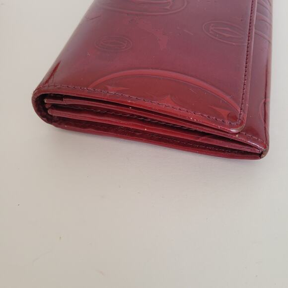 Cartier Happy Birthday Patent Leather Envelope Long Wallet Red Large Logo Clutch - Picture 10 of 11